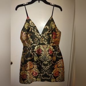 Fashion Nova Black and Gold Brocade Mini Dress